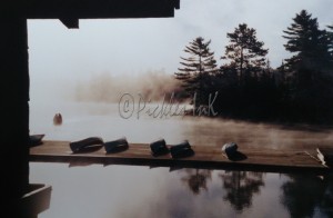 Canoing docks in mist (2)