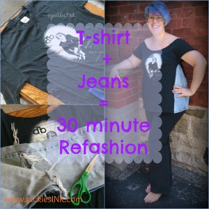 Too small t-shirt + old ripped jeans = simple 30 minute refashion #DIY www.picklesINK.com